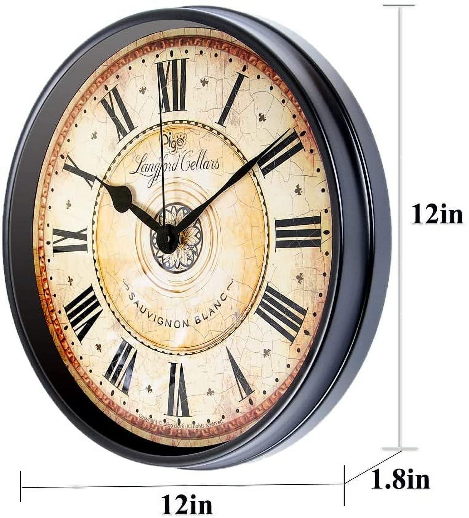 Wall Clock, 12 inch Metal Black Wall Clock European Style Retro Vintage Clock Non - Ticking Whisper Quiet Battery Operated with HD Glass Easy to Read for Indoor Decor