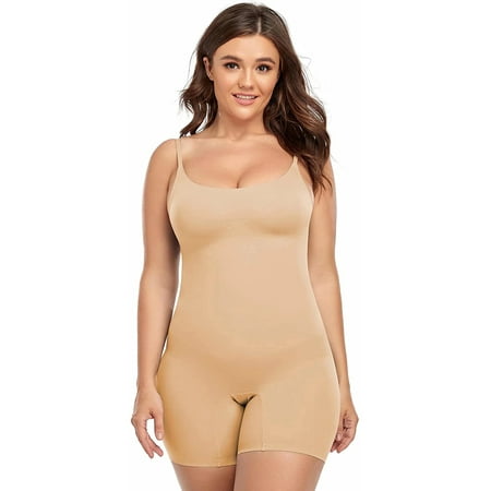 

VASLANDA Women Tummy Control Shapewear Mid-Thigh Bodysuit Spaghetti Strap Seamless Thigh Slimmer for Under Dress