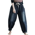 thumbnail image 2 of Roncen Women's Retro Solid Jeans Harem Pants - High Waist Vintage-Style Trousers with Dual Pockets & Comfort Fit, 2 of 6