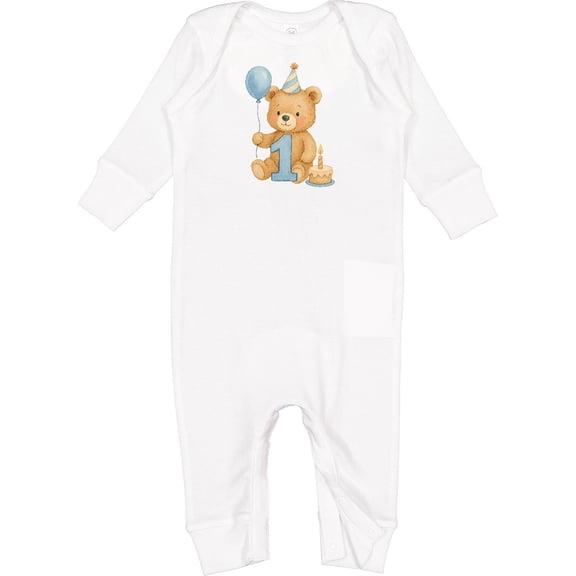 Inktastic First Birthday Cute Teddy Bear with Balloon Baby Romper Coveralls
