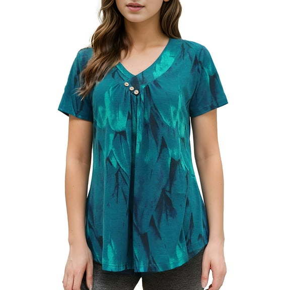 Weardear Summer Short Sleeve Blouse for Women Trendy Dressy Casual Tunic Tops Loose V Neck T Shirt