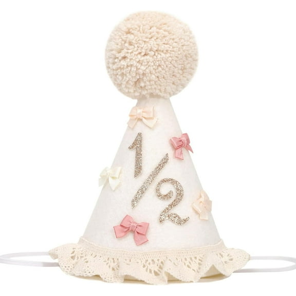 Girls' Half Birthday Bow Hat, Pink Baby Party Crown for Celebration