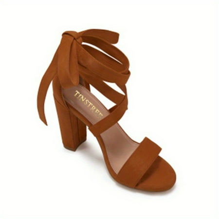 

Women‘s Solid Color Ankle Lace-up High Heel Sandals Open Toe Cross Strap Dress Chunky Heels Sexy Dress Sandals