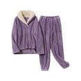 thumbnail image 4 of Seyurigaoka Women 2 Pcs Pajamas Set Solid Color Flannel Long Sleeve Hooded Pullover Tops + Casual Elastic Pants Sleepwear Loungewear, 4 of 7