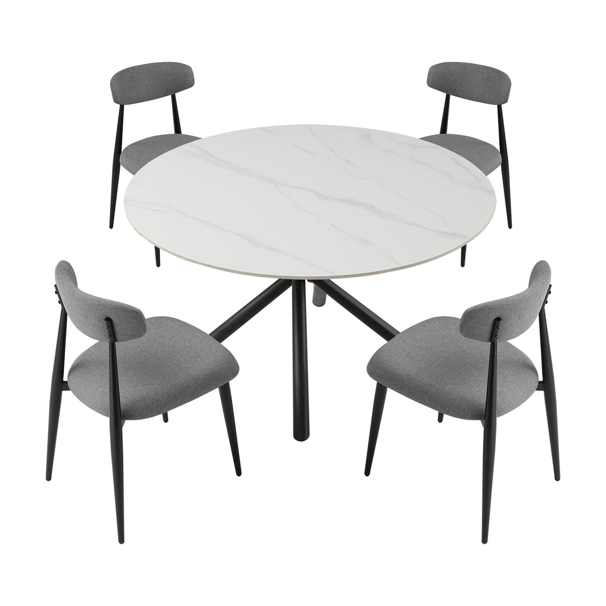 Kadyn Modern Dining Chairs Set of 4, Dining Room Chairs with Curved Backrest Round, Upholstered Kitchen Chairs for Living Room, Gray