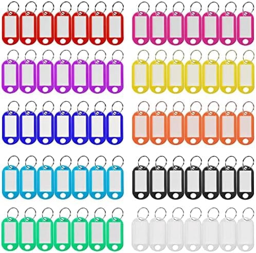 Tekola Plastic Key Tags 220 Pcs, Key Labels with Ring and Label Window, Key Chain ID Tags, Key Identifiers for Name, Luggage 10 Colors