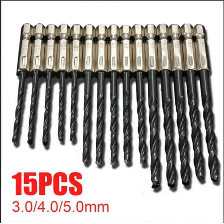 Ryobi Hex Shank Drill Bit Set 15PCs HSS High Speed Steel Titanium Coated Twist Drill Bits Set Hex Shank 1/4'' twistdrill 3/4/5mm ()