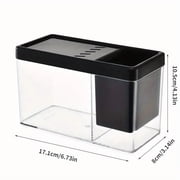 Menrkoo 3-in-1 Glass Aquarium Tank, Desk Decoration for Shrimp & Goldfish, Compact Design, Black, 17.1x10.5x8cm