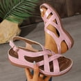 thumbnail image 5 of HomeDM Women's Open Toe Sandals Buckle Ankle Strap Summer Platform Wedge Walking Beach Sandals, Pink Size 9.5, 5 of 9