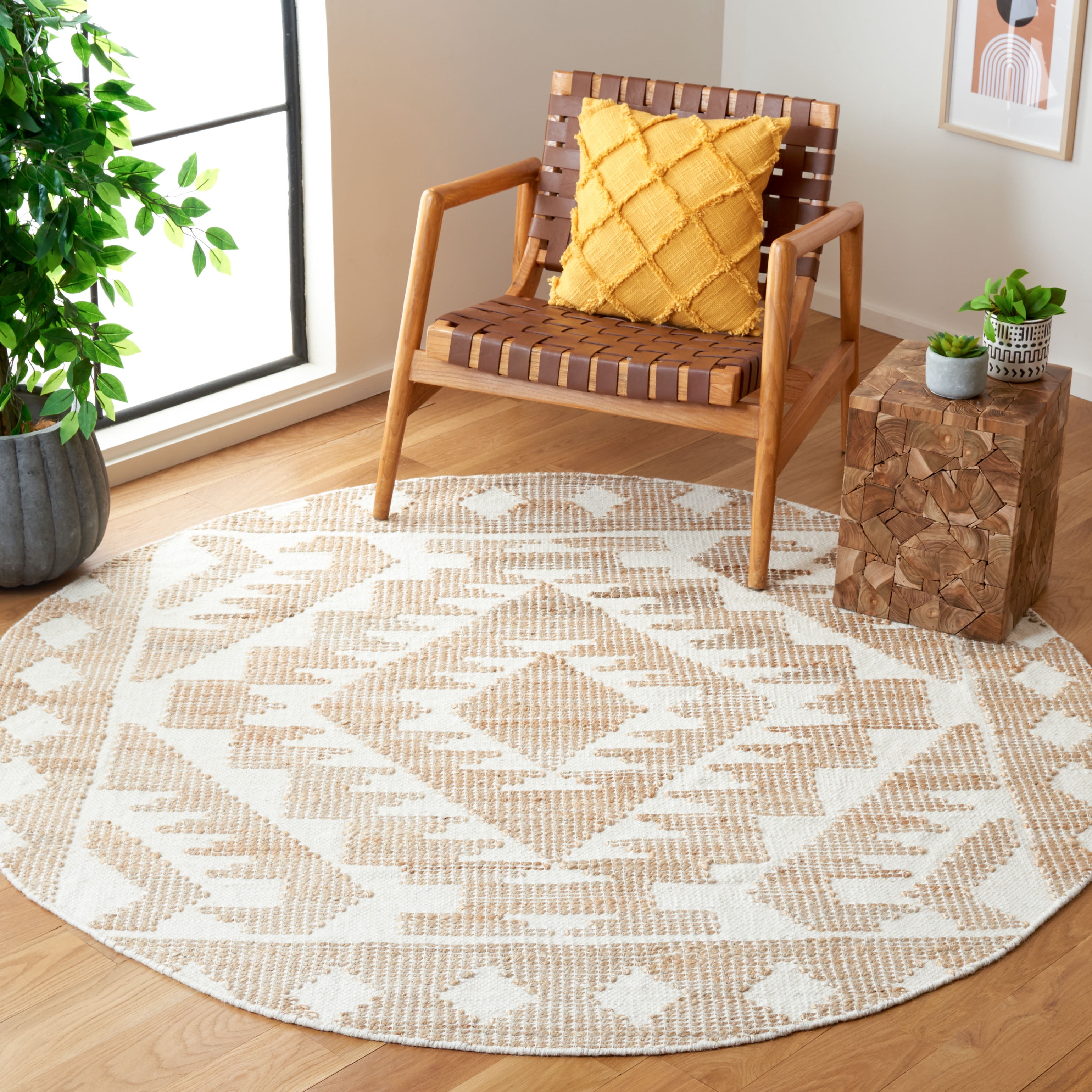 SAFAVIEH Natural Fiber Wesley Solid Area Rug, Ivory/Natural, 6' x 6' Round