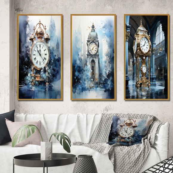Designart "New York Grand Central composition II" Ville New York Encadré Wall Art Ensemble de 3 - Or New York Cadre Toile Ensemble pour la Décoration du Salon