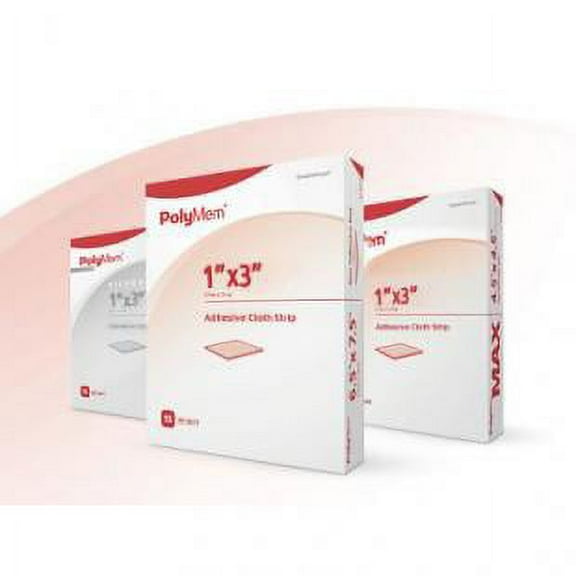 PolyMem Adhesive Strip  Fabric Rectangle Tan/White Sterile 1 X 3 Inch, Box of 20