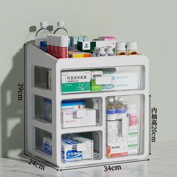 Caja de medicamentos for el hogar, caja de almacenamiento pequeña de tamaño familiar, tipo cajón, caja de medicamentos de gran capacidad, caja de medicamentos médicos de múltiples capas