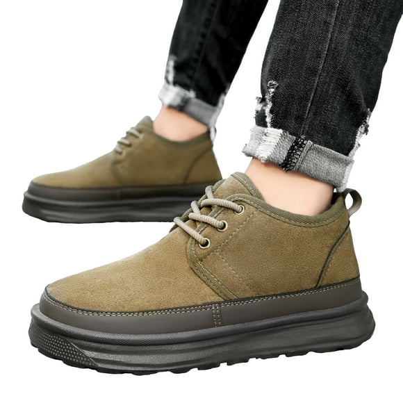 Dakaela Men's Winter Snow Boots Suede Chukka Lace up Combat Ankle Booties Platform Warm Outdoor Casual Hiking Shoes