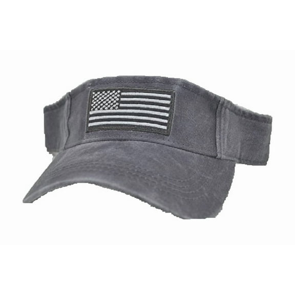 USA Visor American Flag Hat Patriotic Sun Cap Gray Grey