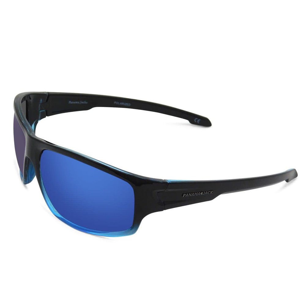 Panama Jack Polarized Wrap Gradient Sport Sunglasses (Black/Blue