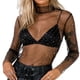 thumbnail image 1 of Camiseta De Malla Transparente Brillo Lentejuelas Sexy See Through Camisas Camiseta de malla de manga larga Top (Negro M) Ygjytge para Mujer Negro T M, 1 of 8