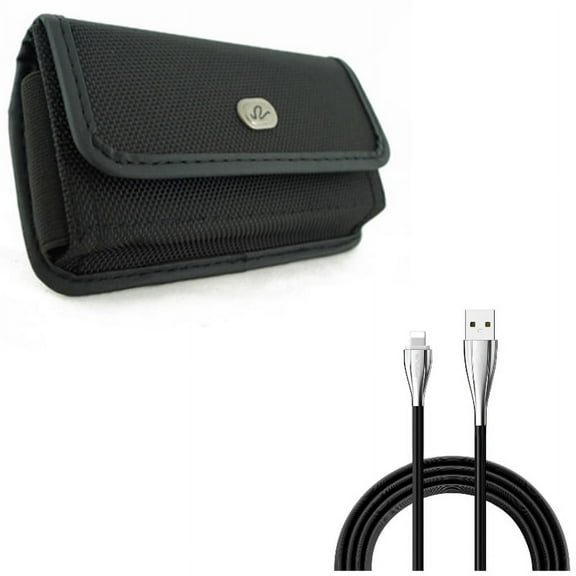 Case Belt Clip w 6ft USB Cable for iPhone XS/X - Rugged Holster Canvas Cover Pouch, Charger Cord Power Wire Long Sync for iPhone XS/X