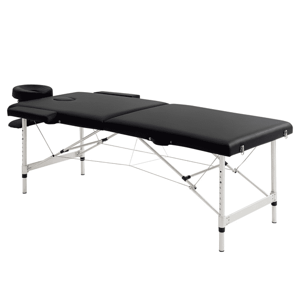 HOMCOM Table de Massage Pliable à 2 Sections de 73 Pouces pour Salon Professionnel, SPA, Canapé Facial, Lit de Tatouage avec Sac de Transport, Noir