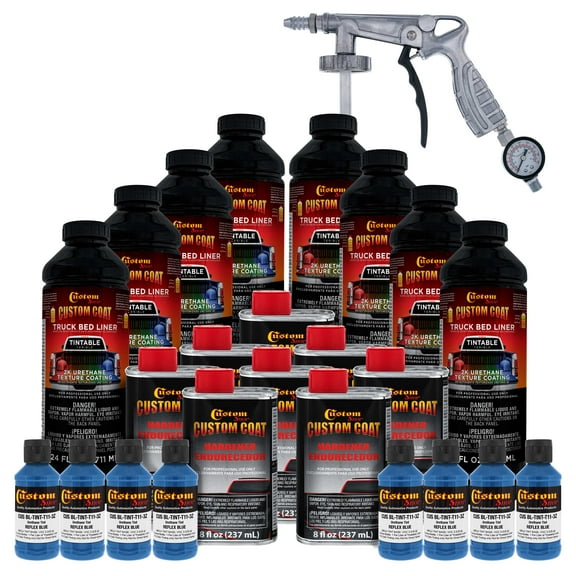 Custom Coat Reflex Blue 2 Gallon Urethane Spray-On Truck Bed Liner Kit with Spray Gun, Prevent Rust