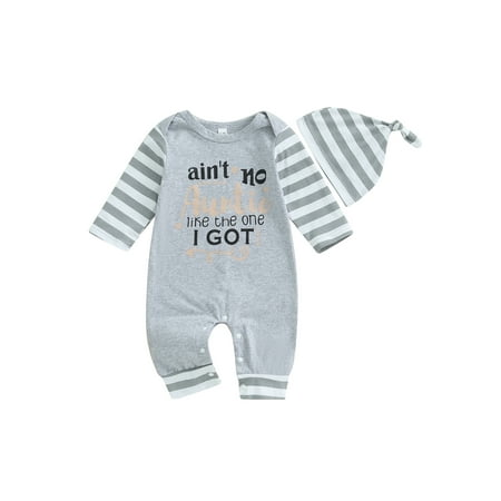 

CocMouse Baby Boy Jumpsuit and Hat Set Long Sleeve Letter Print Romper Cap Kit