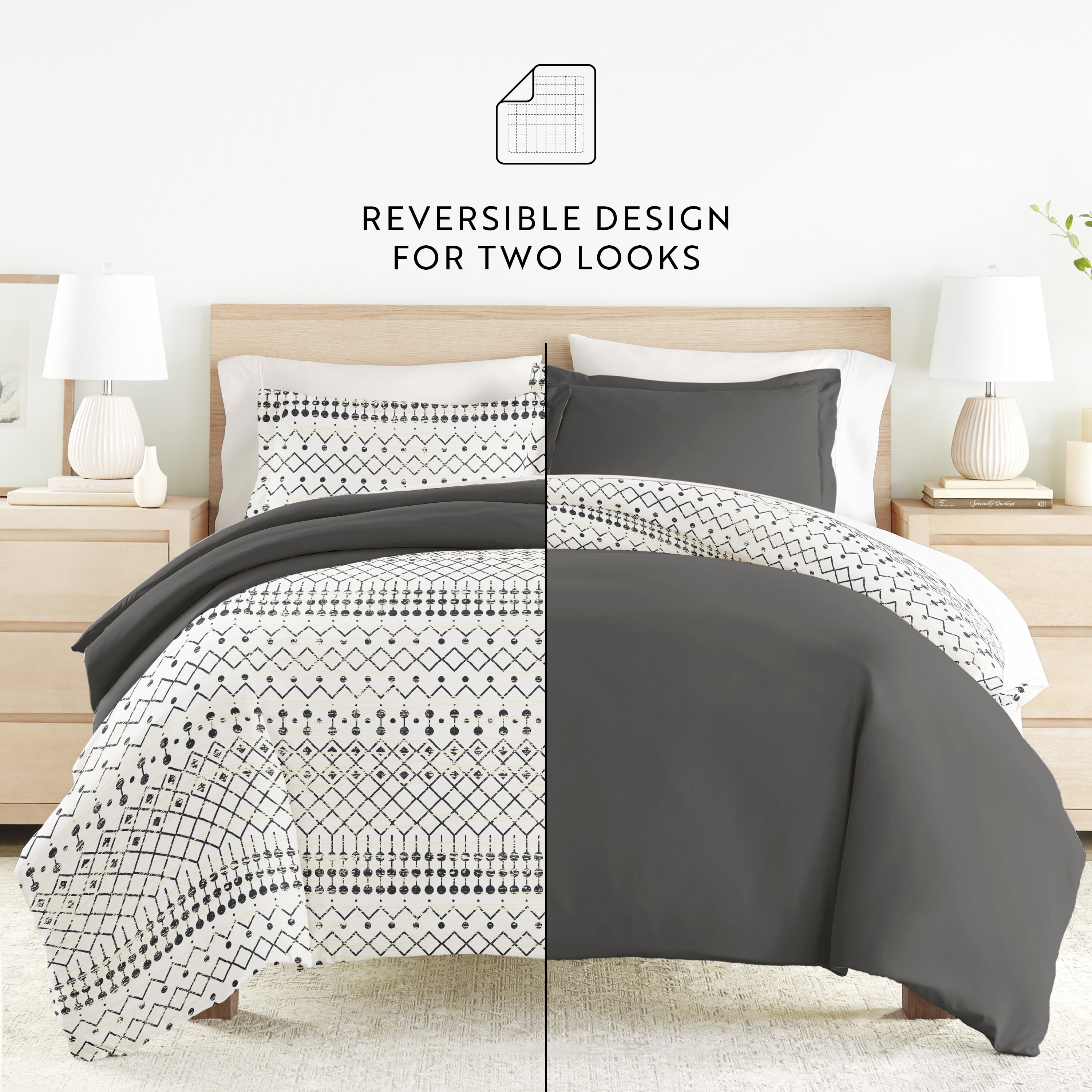 Noble Linens 8 Piece Patterned Duvet Bedding Bundle, Etched Gate Gray, King