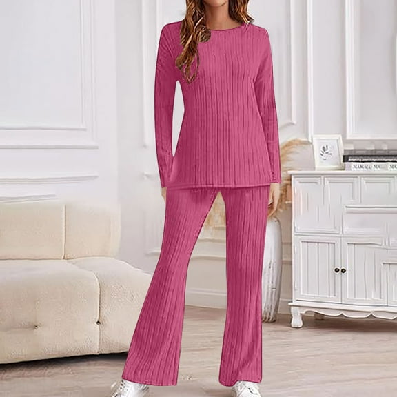 TrendVibe365 Sweater Outfits for Women 2 Piece with Hood Solid Color Round Neck Top Shorts Set With Pockets Tight Fitting Casual Home Two piece Set Long Sleeved Round Neck Top Shirt Set Pink M