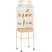 Alden Design 64" Large Rolling Metal Bird Cage with Open Top, Almond