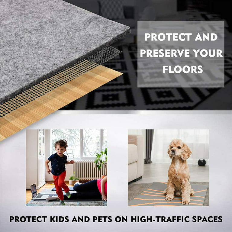 Non Slip Rug Pad Rug Gripper - 2x12 Feet 1/4” Extra Thick Felt Under Rug  for Area Rugs and Hardwood Floors,Super Cushioned Non Skid Carpet Padding
