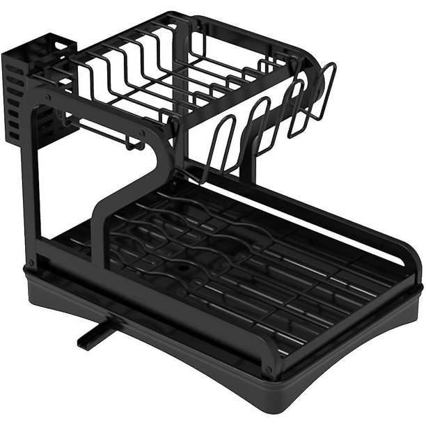 Estante de secado de platos para encimera de cocina, juego de escurridor de 2 niveles con estante para cuencos de doble capa, estante para tazas Hy