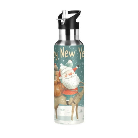 

600/1000ML Stainless Steel Sport Water Bottle with Straw Lid Leak Proof Vacuum Insulated Mug for Outdoor Activities Cycling Running & Walking Christmas Elements