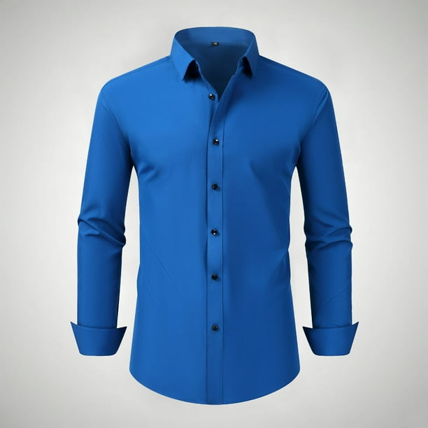 Blusa y camisa de manga larga con cuello vuelto para hombre, estilo informal, a la moda, con botones y solapa, transpirable, de poliéster