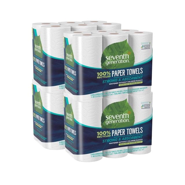 Toallas de papel de séptima generación, 2 capas, paquete de 4, 6 rollos