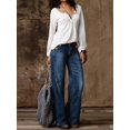 thumbnail image 3 of Women's Plus Size High Waisted Non Stretch Single Breasted Denim Pants Comfortable Loose Pluse Size Jeans For Women, 3 of 7