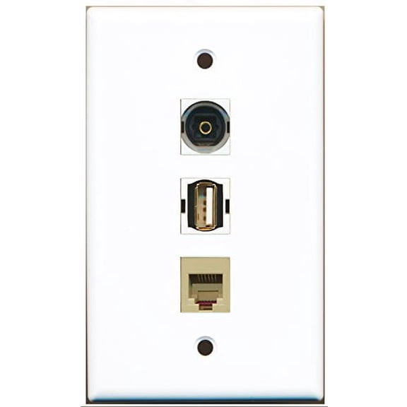 RiteAV - 1 Port USB A-A and 1 Port Phone RJ11 RJ12 Beige and 1 Port Toslink Wall Plate