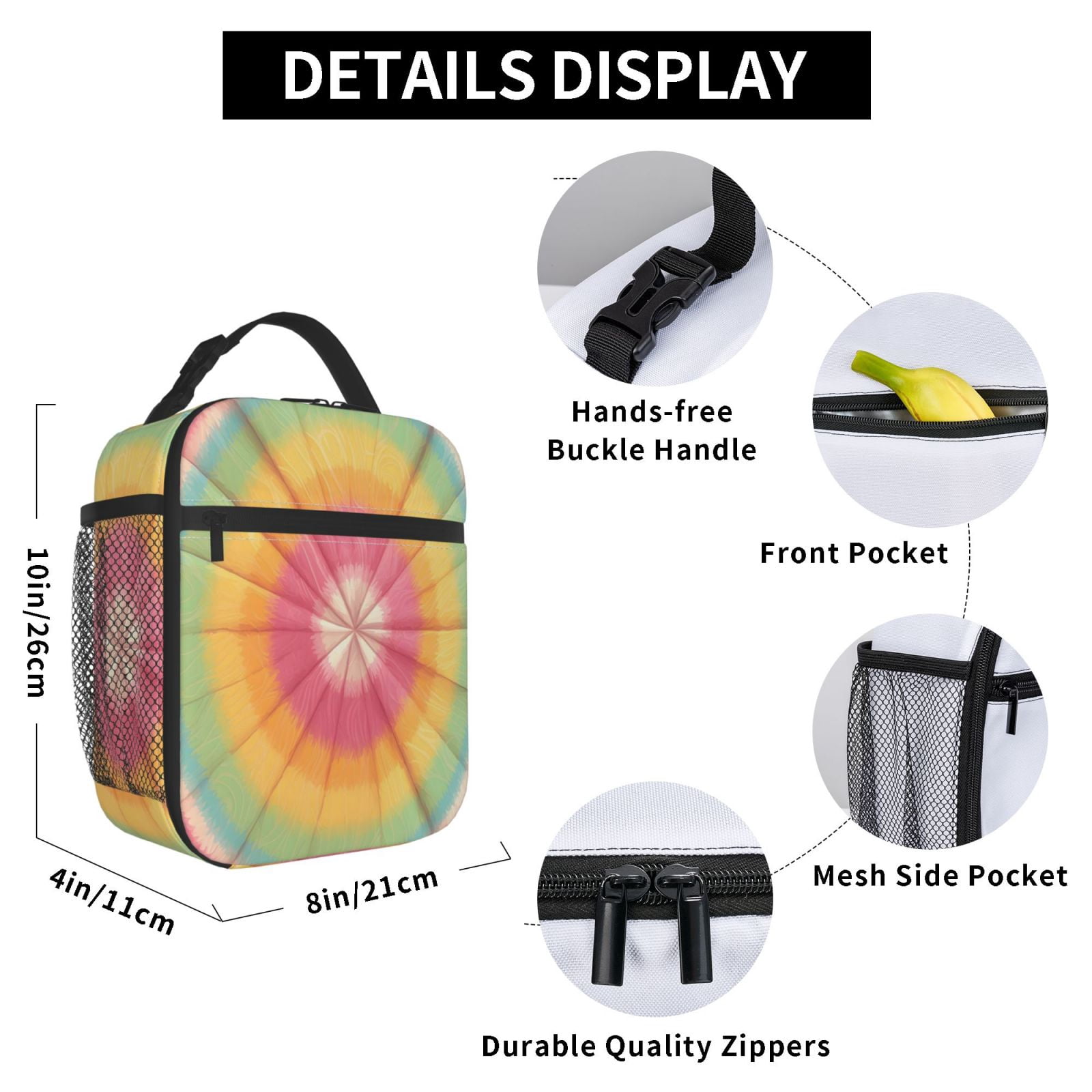 Lunch Bag For Women Men Insulated Portable Lunch Box Bento Box Office Picnic Travel Cooler Bag Tie-Dye Pattern Bright Colors (2)