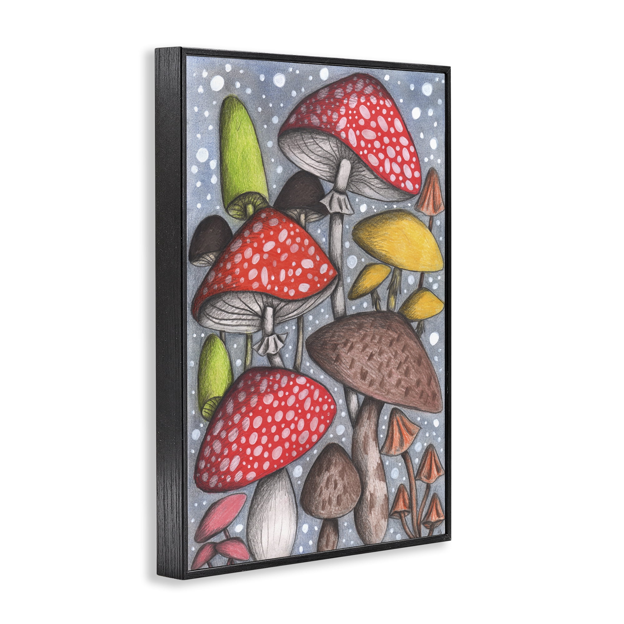 Sketched Magical Mushrooms Black Framed Giclee Art, design by Cecilia Battaini