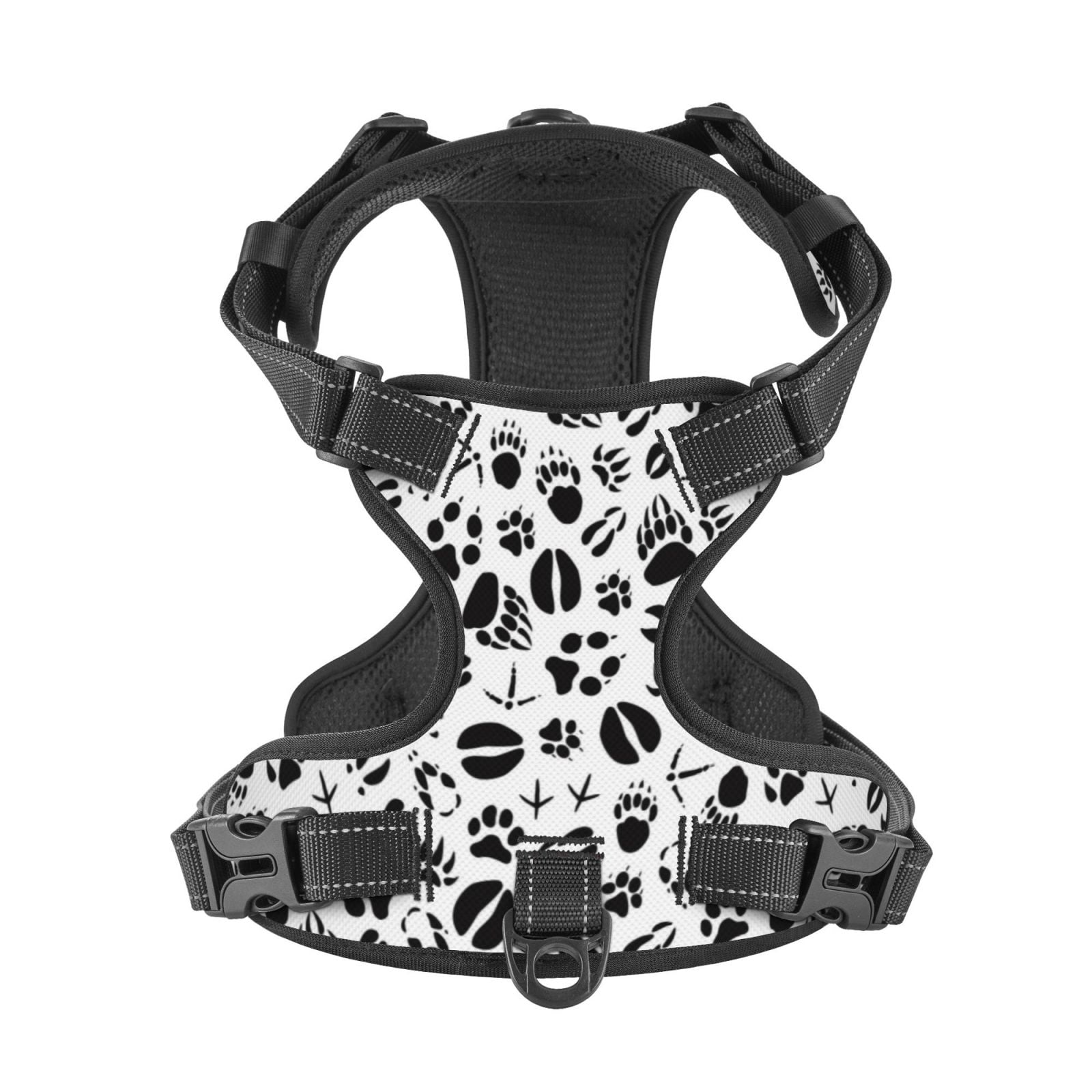 Kdxio Black Footprints Print No Pull Dog Harness Adjustable Reflective Oxford Easy Control Medium Large Dog Harness for Training and Everyday-Large