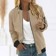 thumbnail image 2 of Tiweut Casual Baseball Jackets Womens Fashion Thin Long Sleeve Zipper Loose Fit Coat Blouses Khaki,XL, 2 of 5