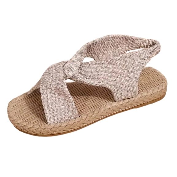 HOWPAY Women's Sandals Open Toe on Casual Flat Sandals Comfortable Non- Summer Adjustable Strap Outdoor Beach Slingback Shoes Beige 36