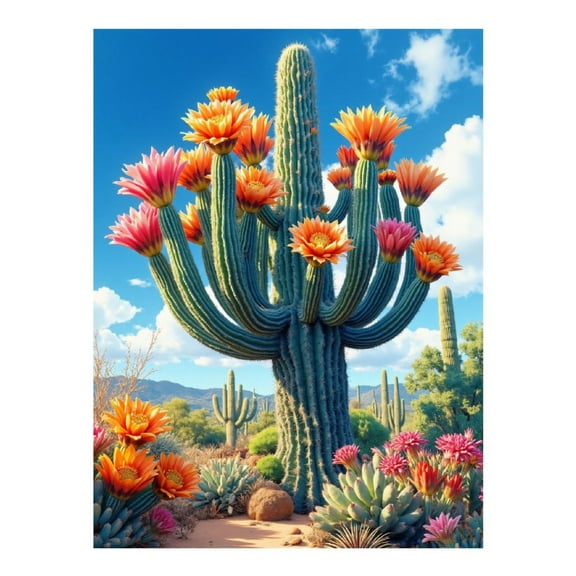 Diamond Art Kit for Adults, Desert Cactus Blooming Vibrantly Diamond Painting for Adults Beginners, DIY Diamond Art Painting Kits, 5D Diamond Painting Crafts for Home Decor 12x16 Frameless