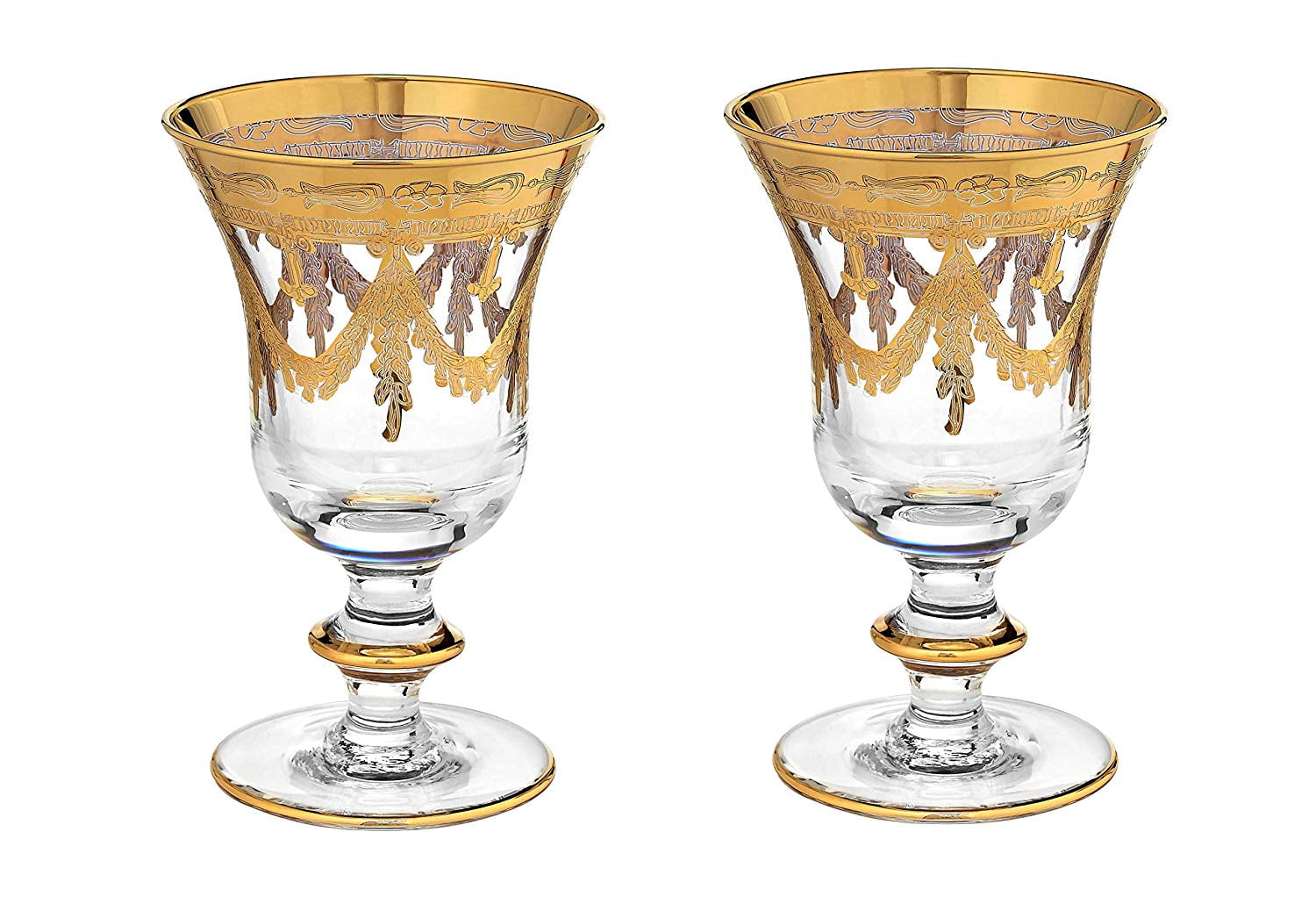 Interglass Italian Crystal Wine Glasses, Vintage Design 24kt Gold Hand