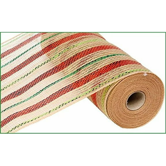 Christmas Mesh  10 inch x 30 feet Poly Jute Metallic Ribbon Red Lime Emerald Green : RY800945