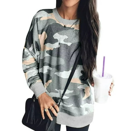 Womens camo crewneck sweatshirt sales