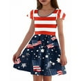 thumbnail image 5 of Abcomgle Girls Summer Dress Size 7-8 Stars Striped Printed 4th Of July Dresses Casual A-Line Fly Sleeve Midi Dress Cute Flare Independence Day Sundresses 13-14 Years,Vermilion, 5 of 5