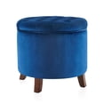 thumbnail image 2 of BELLEZE Nailhead Round Tufted Storage Ottoman Large Footrest Stool Coffee Table Lift Top, Navy Blue, 2 of 6