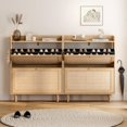 thumbnail image 7 of Rattan Shoe Cabinet with 2 Flip Drawers, Mid Century Modern Shoe Organizer, Boho Wooden Hidden Slim Narrow Shoe Rack Cabinet for Entryway, Hallway, Natural Oak, 7 of 7