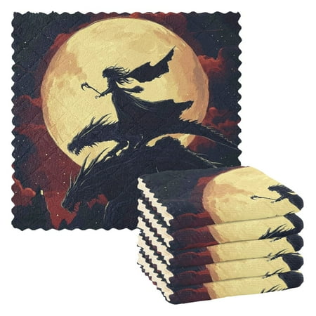 

WOBOGO Witch and Black Dragons Kitchen Towels 6pcs Ultra Soft Absorbent Quick Drying Dish Cloths 11×11inch