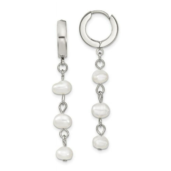 Primal Steel Stainless Steel Freshwater Cultured Pearl Hinged Hoop Earrings