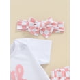 thumbnail image 5 of FEORJGP Infant Baby Girls Summer Outfit 3M 6M 12M 18M Newborn Short Sleeves Romper Crew Neck T-shirt Jumpsuit Letter Embroidery Bodysuit and Plaid Fladband Toddler Cute Sweet 3 Piece Clothes, 5 of 8